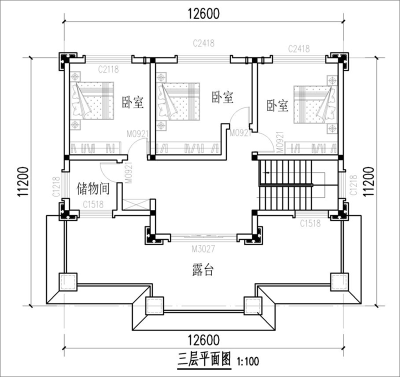 農(nóng)村別墅設(shè)計(jì)三層平面圖
