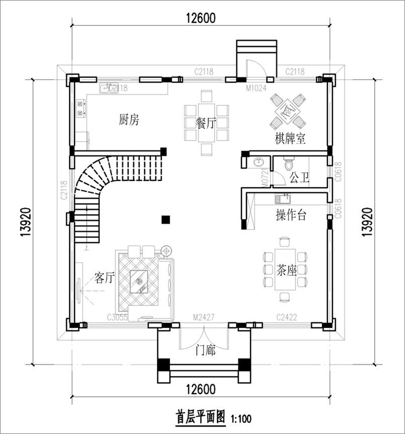 農(nóng)村三層自建別墅一樓平面圖