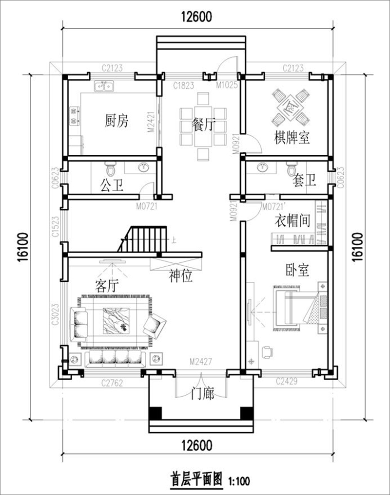 獨(dú)棟三層別墅一層戶(hù)型圖