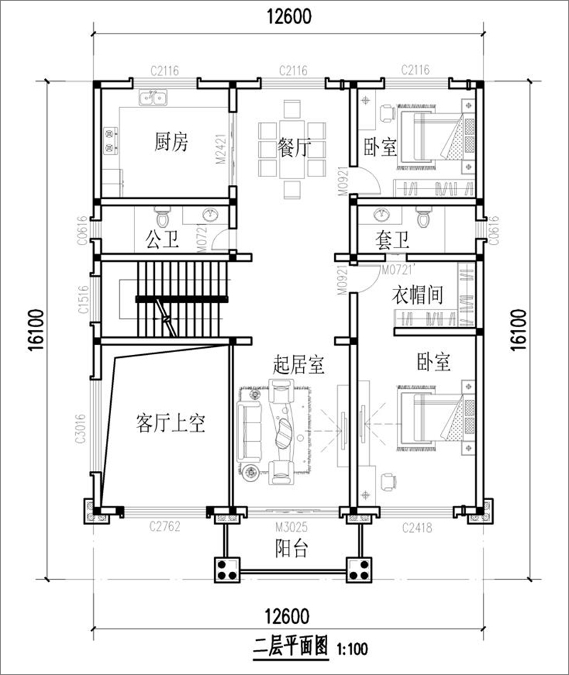 獨(dú)棟別墅二層戶(hù)型圖