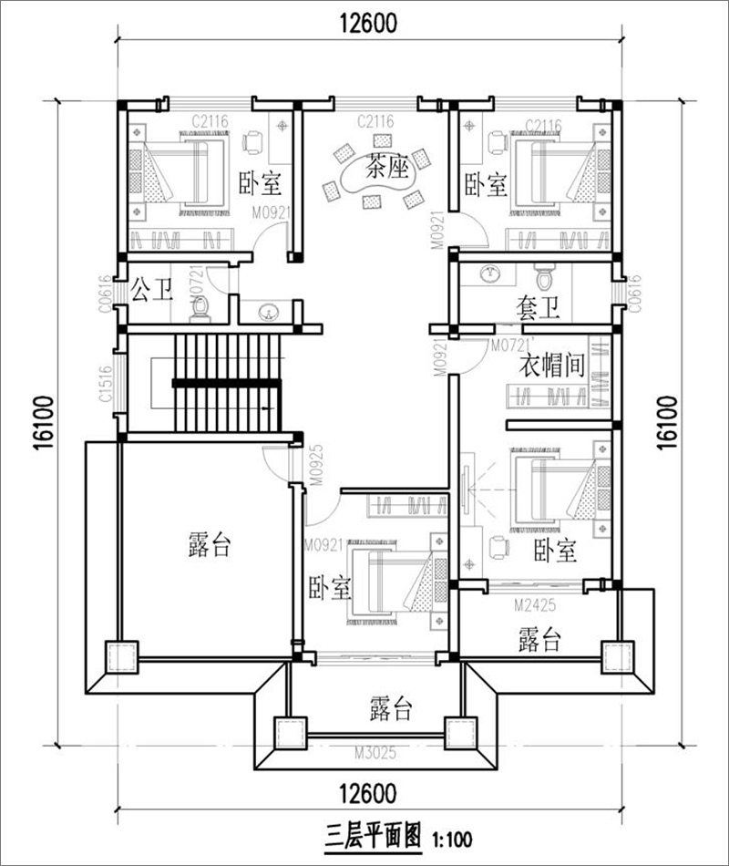 獨(dú)棟別墅三層戶(hù)型圖