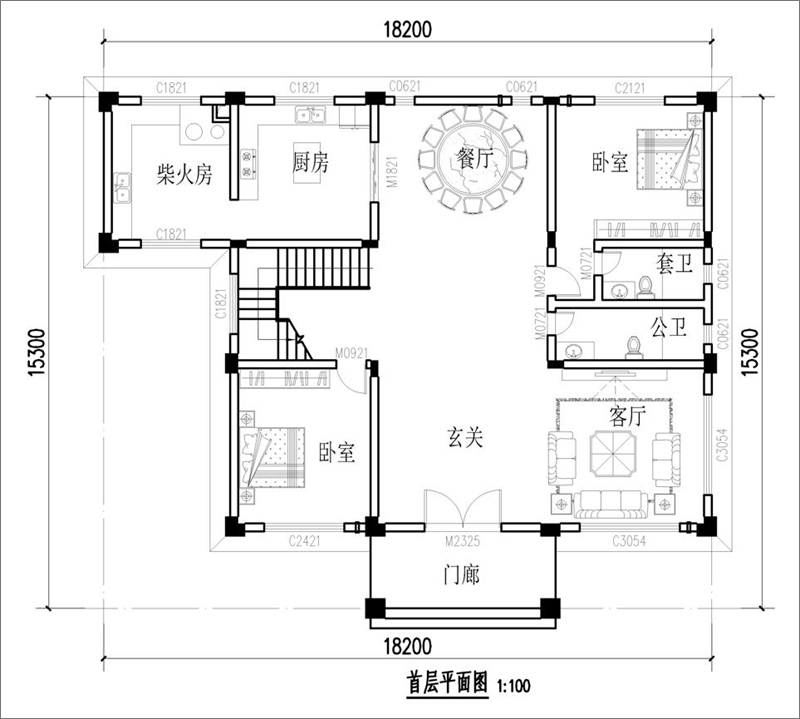 三層別墅設(shè)計(jì)一層戶型圖