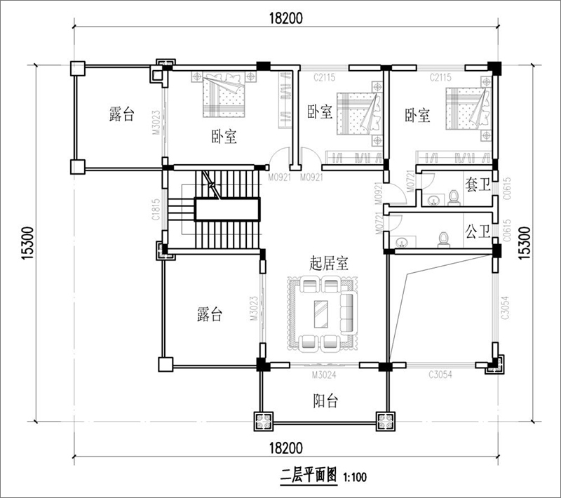 農(nóng)村別墅設(shè)計(jì)二層平面圖
