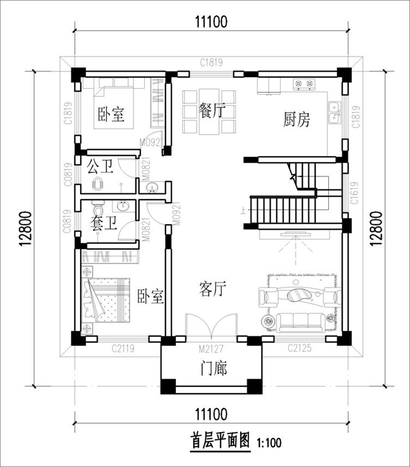鄉(xiāng)下自建樓房一層平面圖