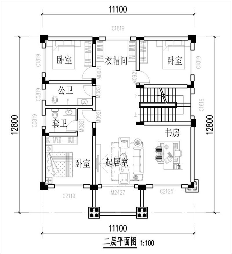 鄉(xiāng)下自建樓房二層平面圖