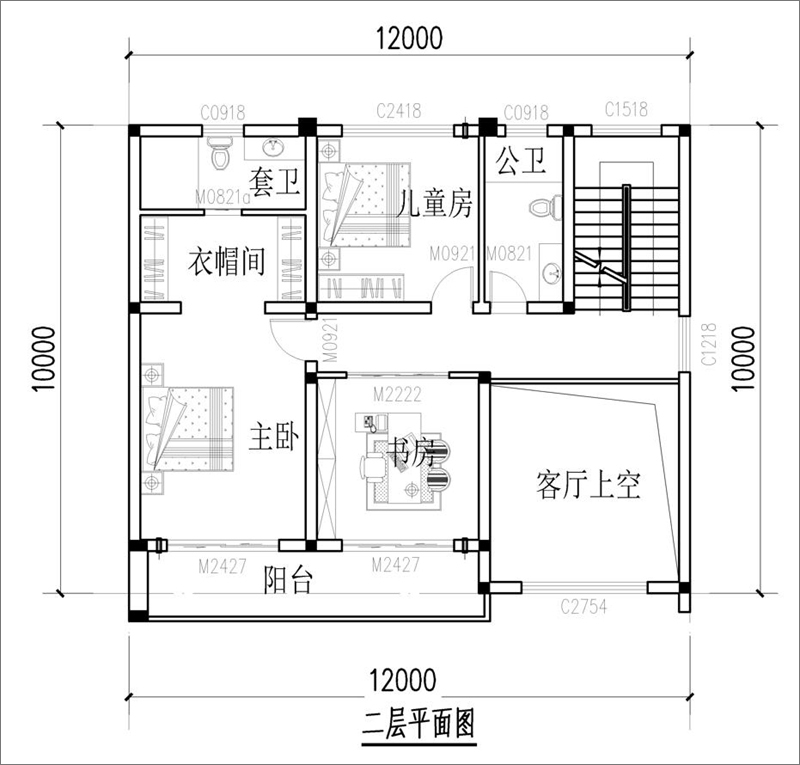 農(nóng)村現(xiàn)代風(fēng)格別墅二層平面圖