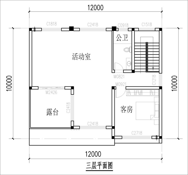 農(nóng)村現(xiàn)代風(fēng)格別墅三層平面圖