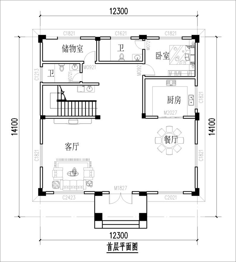 豪華歐式別墅設計一層平面圖
