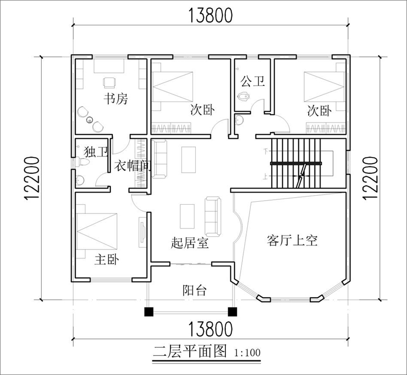 農(nóng)村歐式三層自建別墅二層設(shè)計圖
