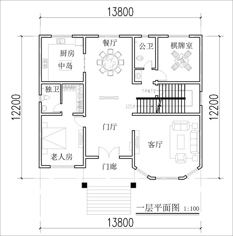 農(nóng)村歐式三層自建別墅一層設(shè)計圖
