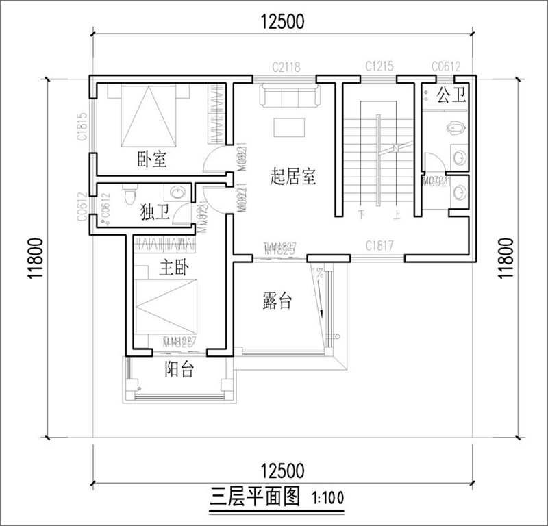 12米x11米農(nóng)村自建房戶型平面圖