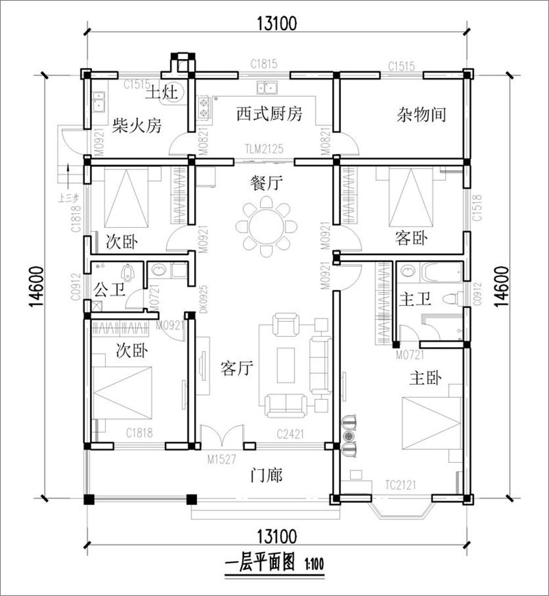 農(nóng)村19萬元一層小別墅設(shè)計平面布置圖