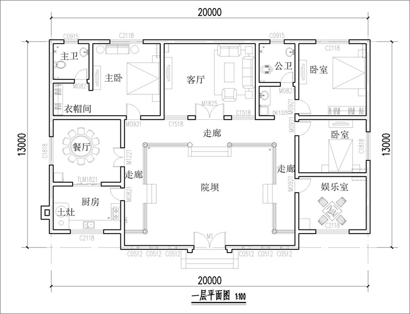 農(nóng)村一層小四合院平面布局圖