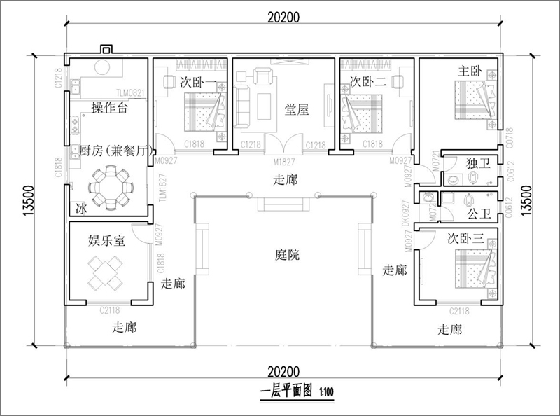中式三合院平面戶型圖
