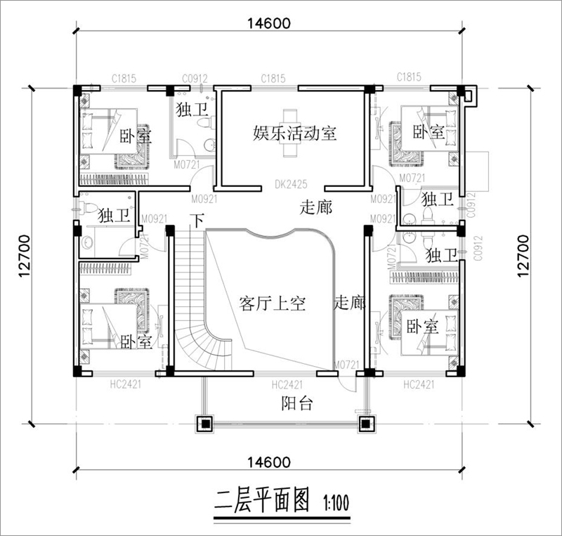 二層房屋設(shè)計平面圖