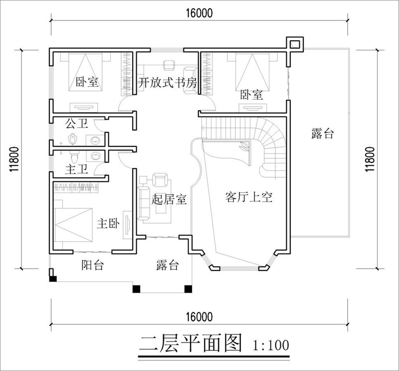 農(nóng)村二層歐式自建房設(shè)計(jì)圖紙二層平面布局圖