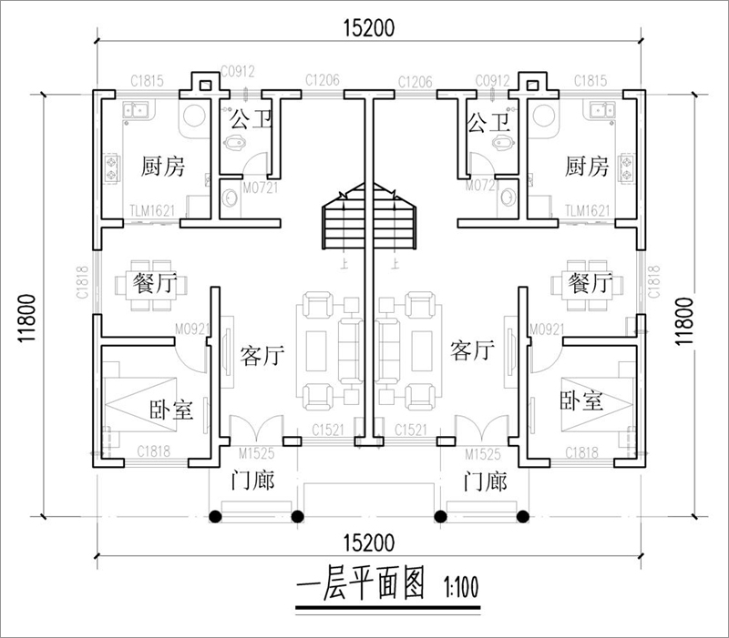 農(nóng)村雙拼別墅設(shè)計戶型圖