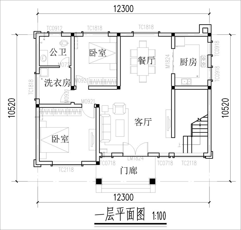 農(nóng)村二層歐式風(fēng)格自建別墅一層平面布局圖