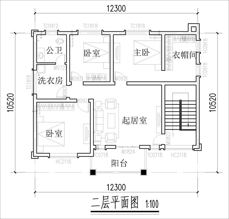 農(nóng)村二層歐式風(fēng)格自建別墅二層平面布局圖