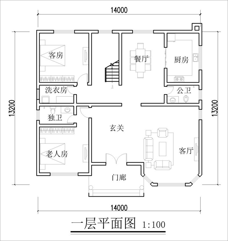新農(nóng)村二層歐式自建別墅設(shè)計(jì)圖一層平面布局圖
