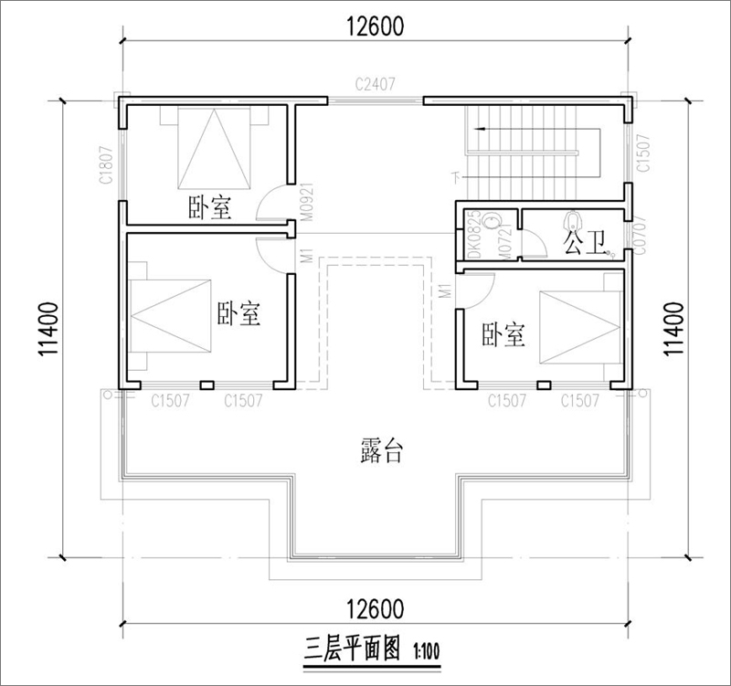 農(nóng)村三層框架別墅平面戶型圖