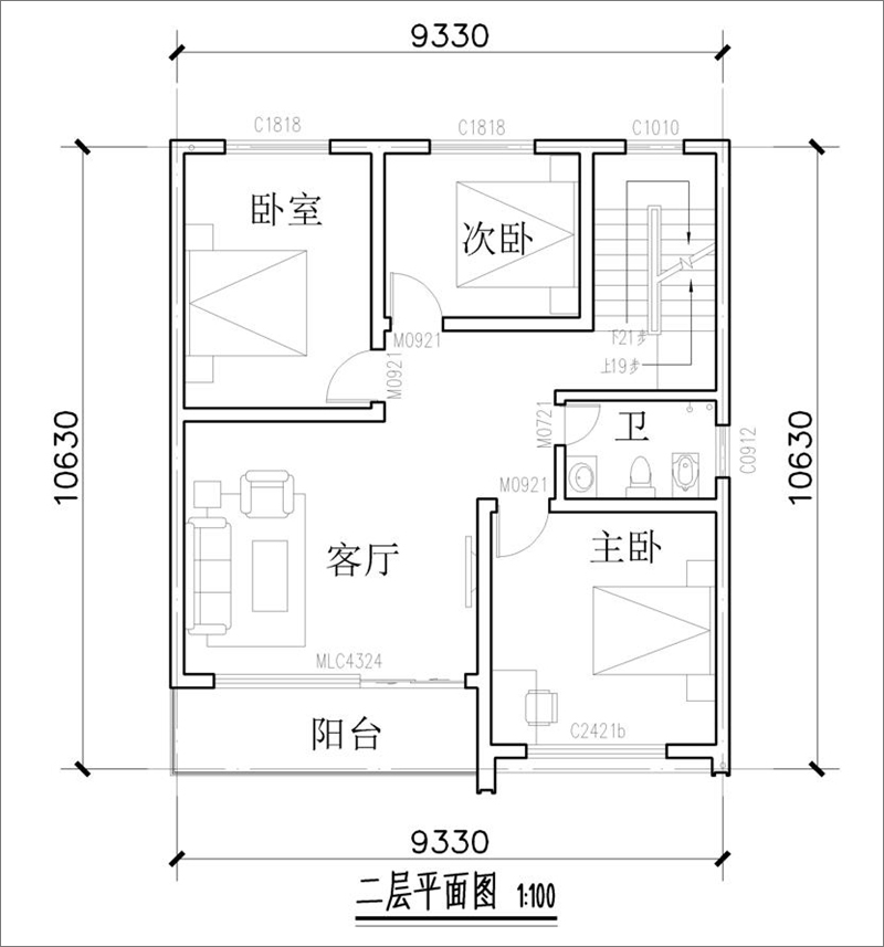 自建別墅二層平面圖