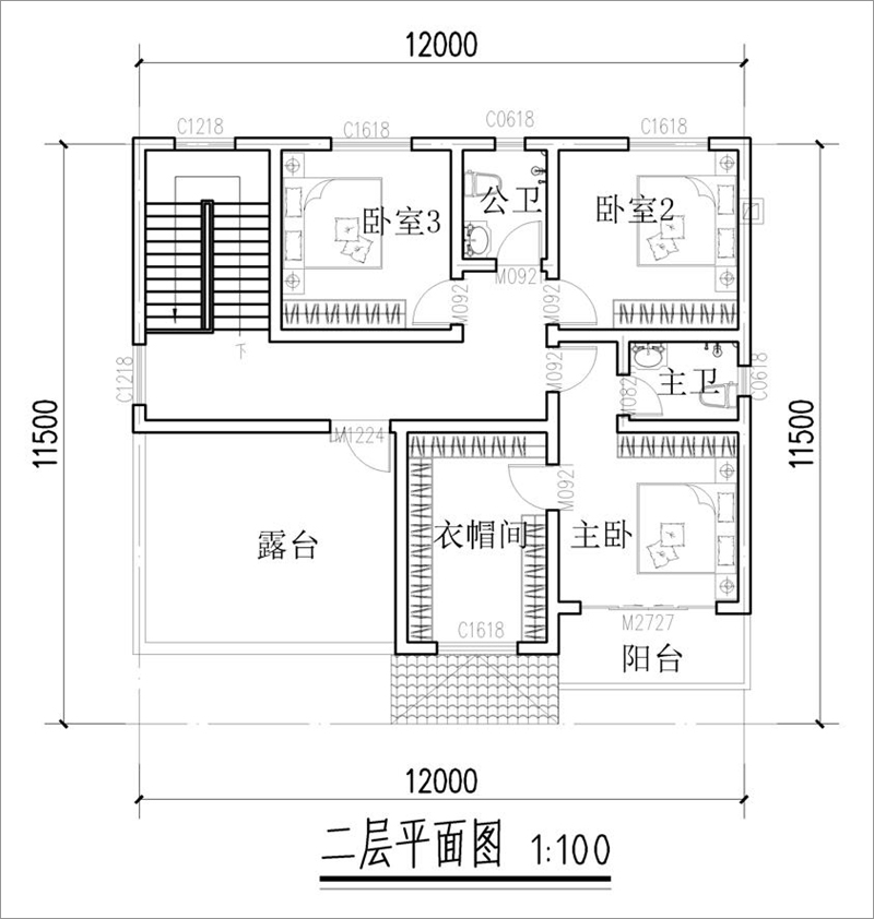 自建房二層平面圖