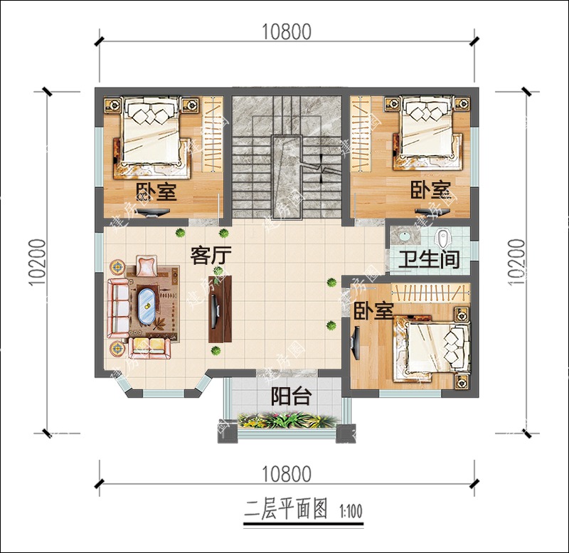 現(xiàn)代自建房二層平面圖