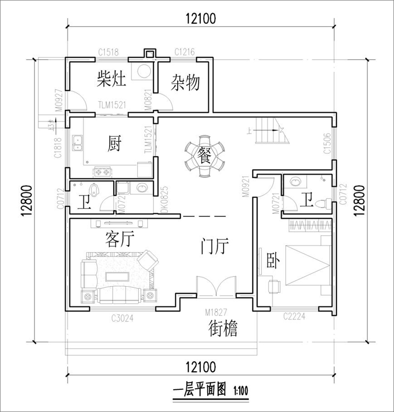 鄉(xiāng)村小別墅一層平面圖