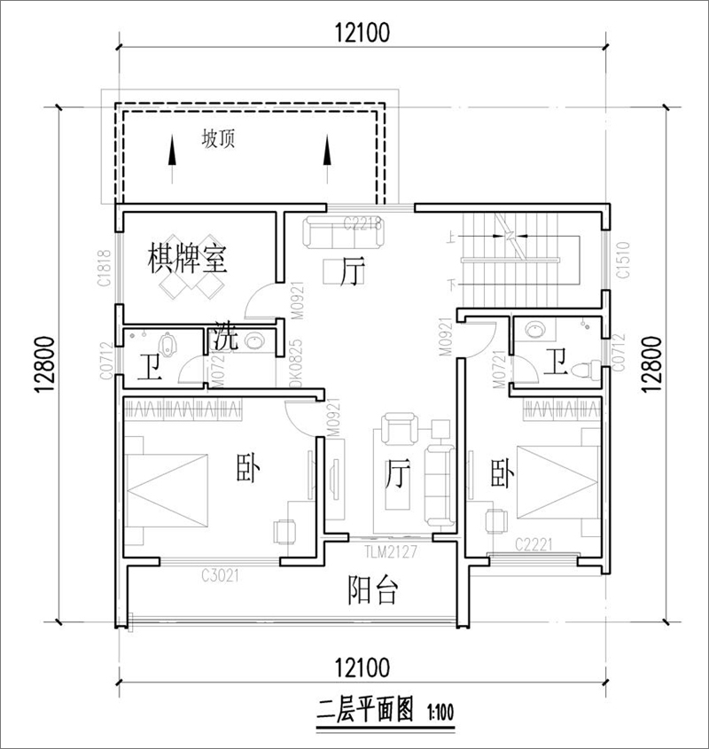 鄉(xiāng)村小別墅二層平面圖