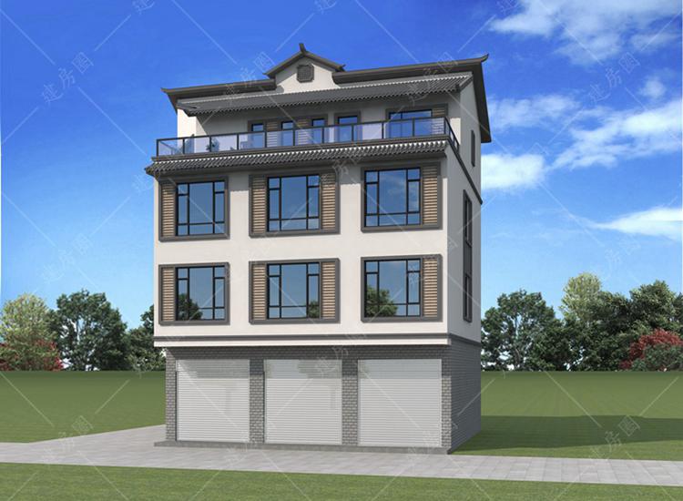 四層臨街自建房設(shè)計圖紙，底層商鋪上面住宅