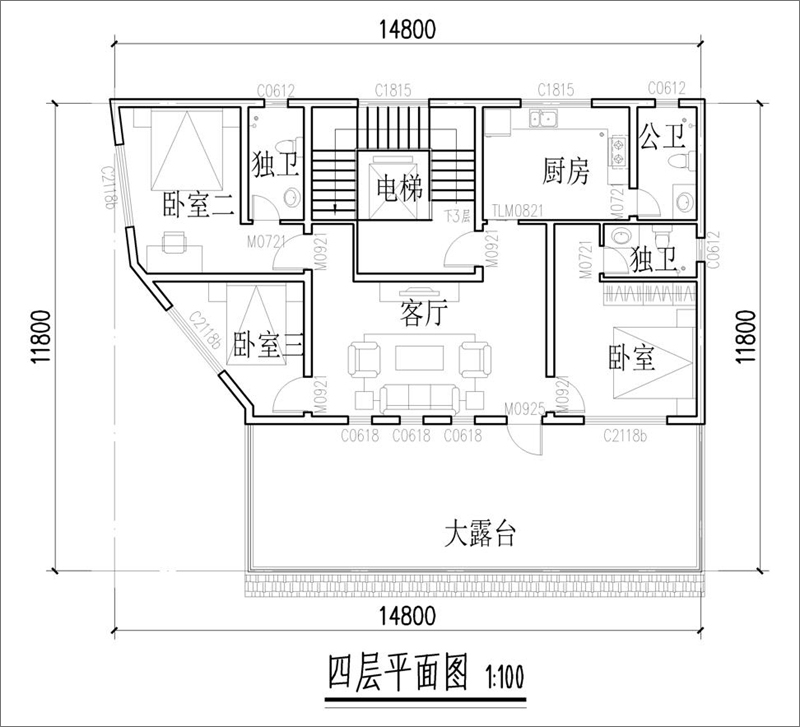 自建房四層平面圖
