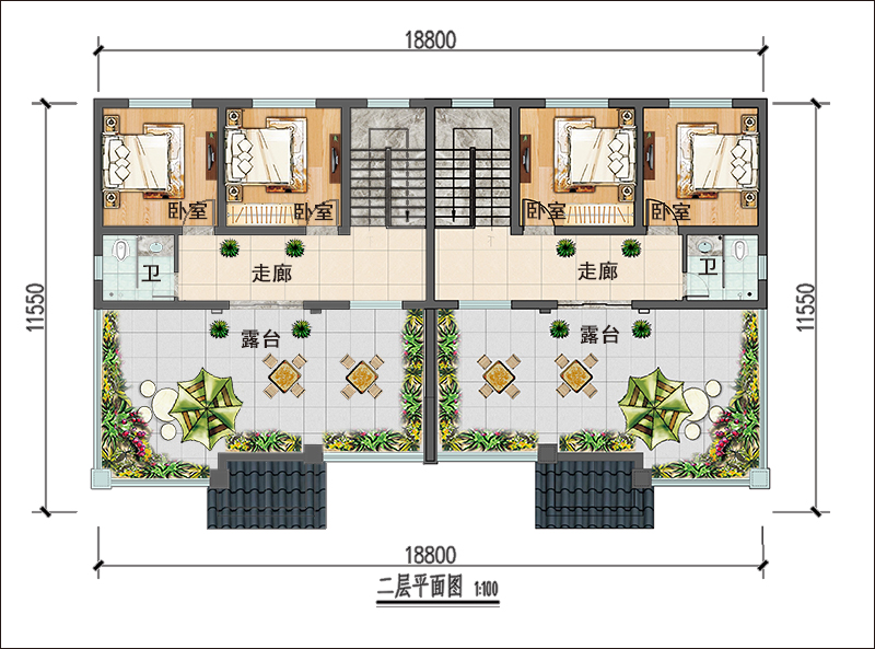 雙拼自建房二層戶型圖