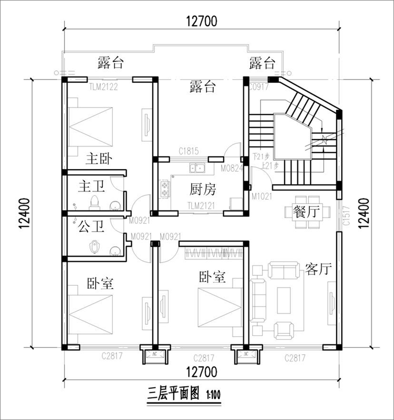 三層平面戶型圖