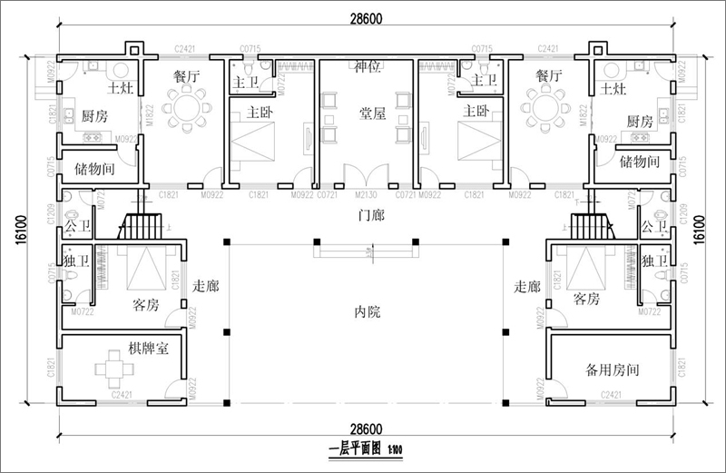 農(nóng)村兩層雙拼合院別墅設(shè)計(jì)圖