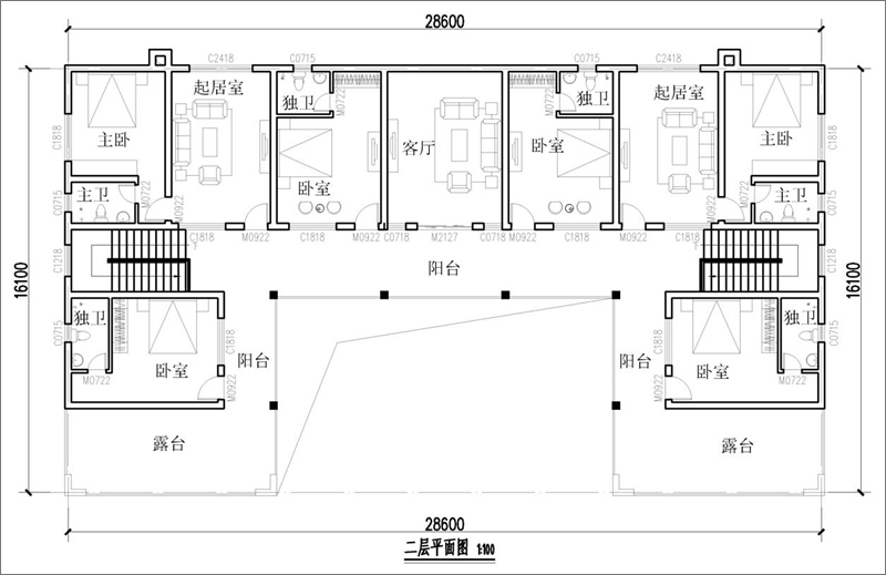 農(nóng)村二層雙拼別墅設(shè)計(jì)圖紙