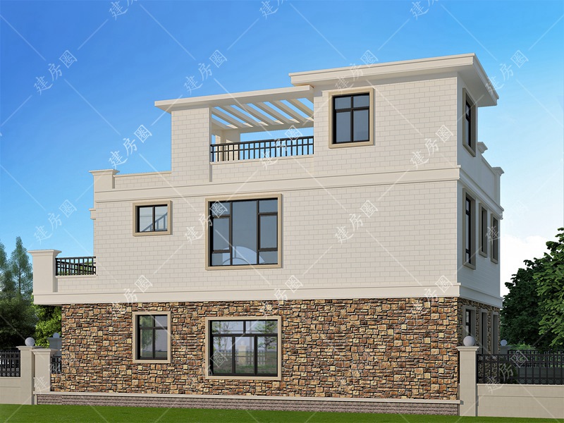 14米x12米三層現(xiàn)代自建房外觀設計圖