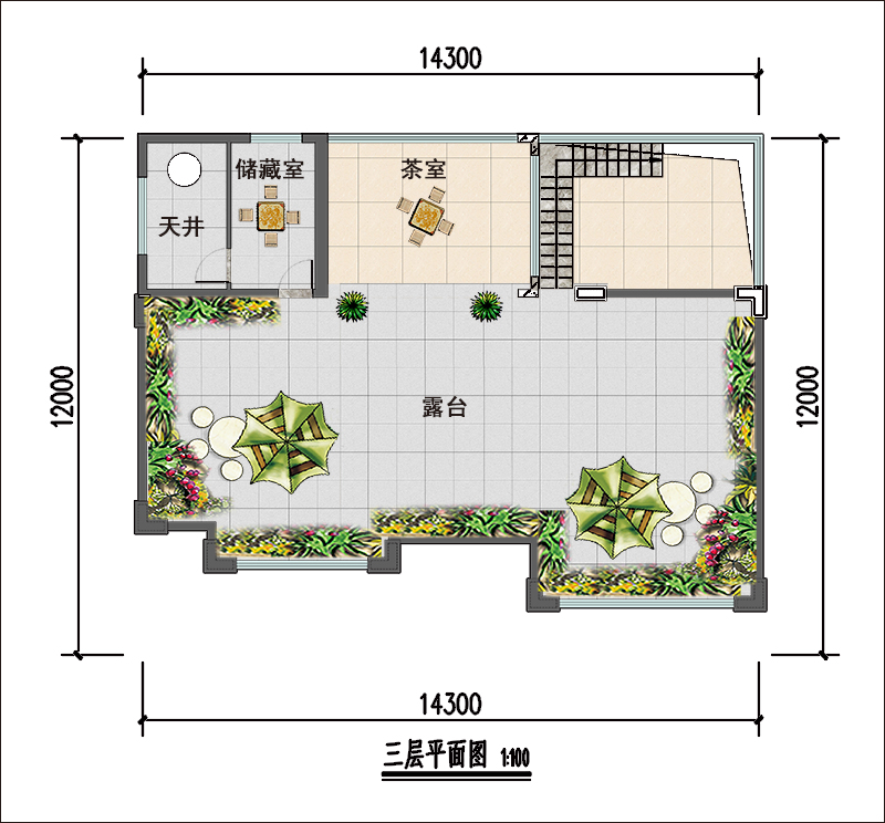 14米x12米三層現(xiàn)代自建房平面設計圖