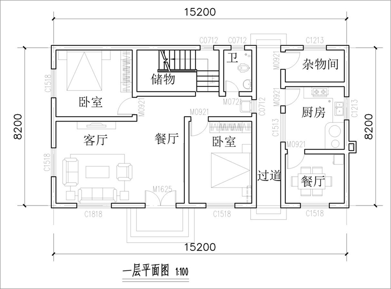 100平方農(nóng)村簡單二層樓房平面圖