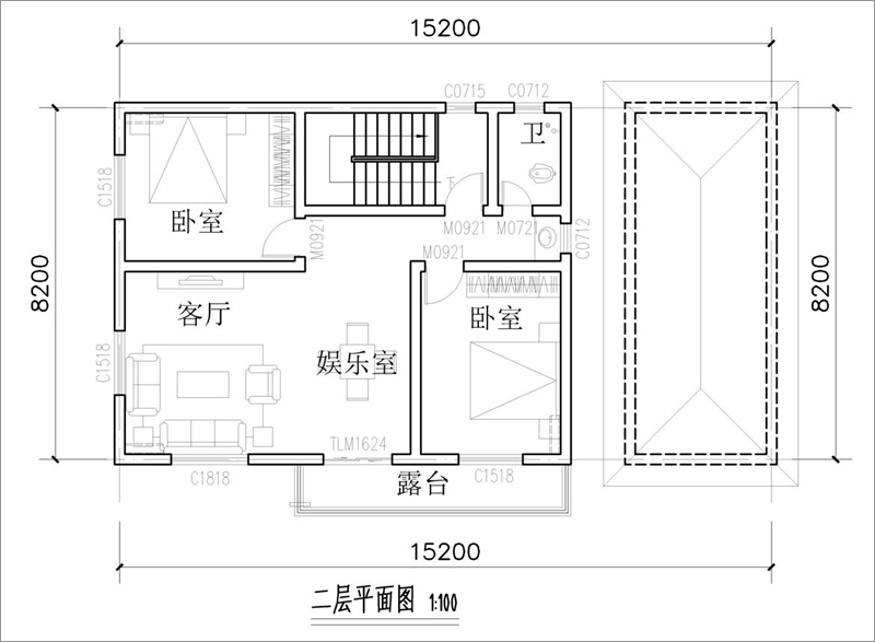 100平方農(nóng)村簡單二層樓房戶型圖