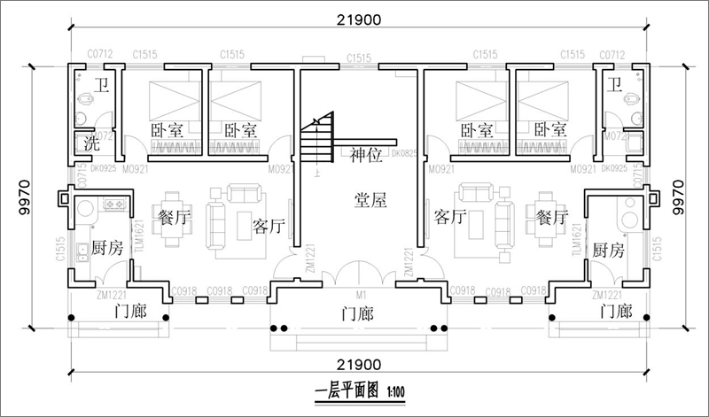 兩層雙拼小別墅設計一層平面圖
