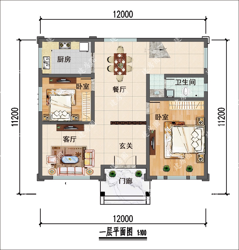 12米x11米農(nóng)村一層半小別墅戶型圖