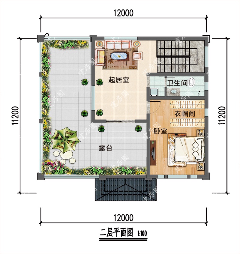 12米x11米農(nóng)村一層半小別墅平面圖