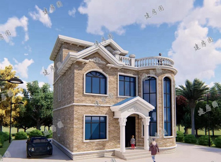10X11米兩層半自建房設(shè)計，弧形墻體+大通窗+大露臺