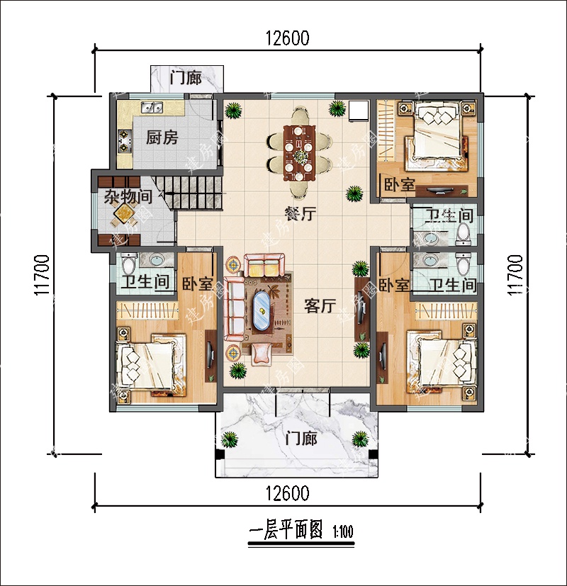 13米x12米農(nóng)村三層自建房戶型圖