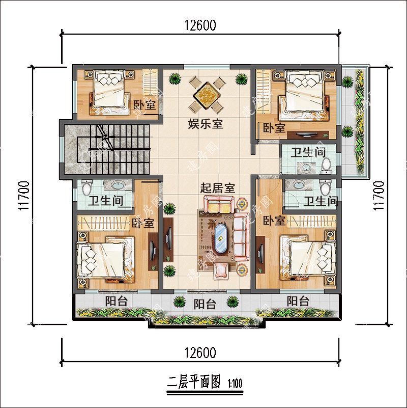 13米x12米農(nóng)村三層自建房平面圖