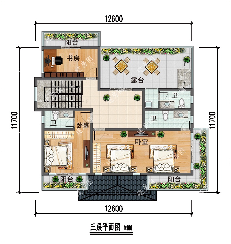 13米x12米農(nóng)村三層別墅戶型圖