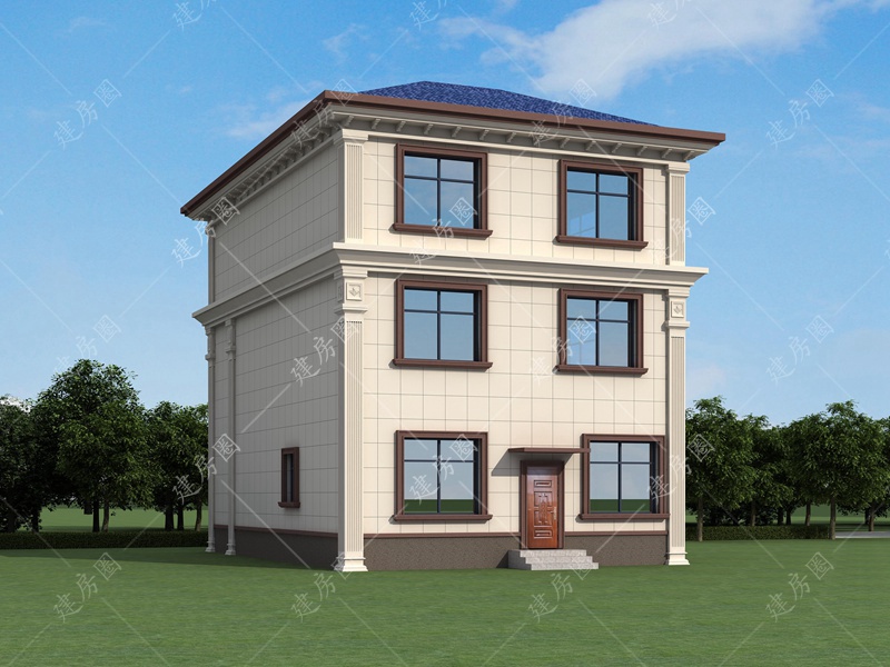9米x15米三層農(nóng)村自建房外觀設(shè)計(jì)圖