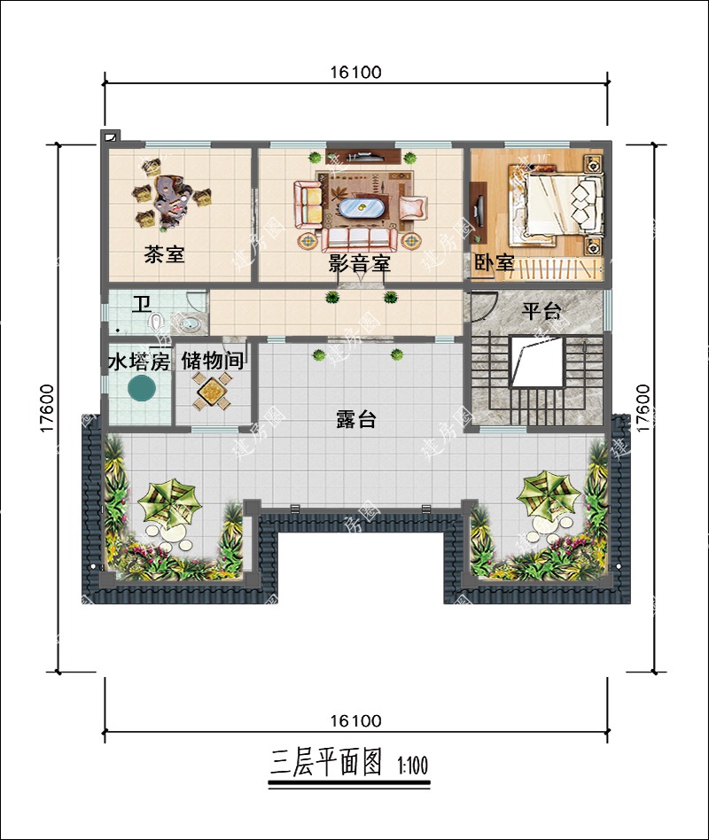 農(nóng)村三層中式獨棟別墅布局圖