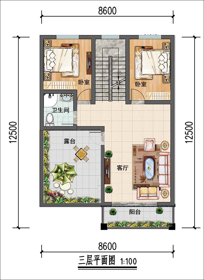 9米x13米自建房設(shè)計三層戶型圖